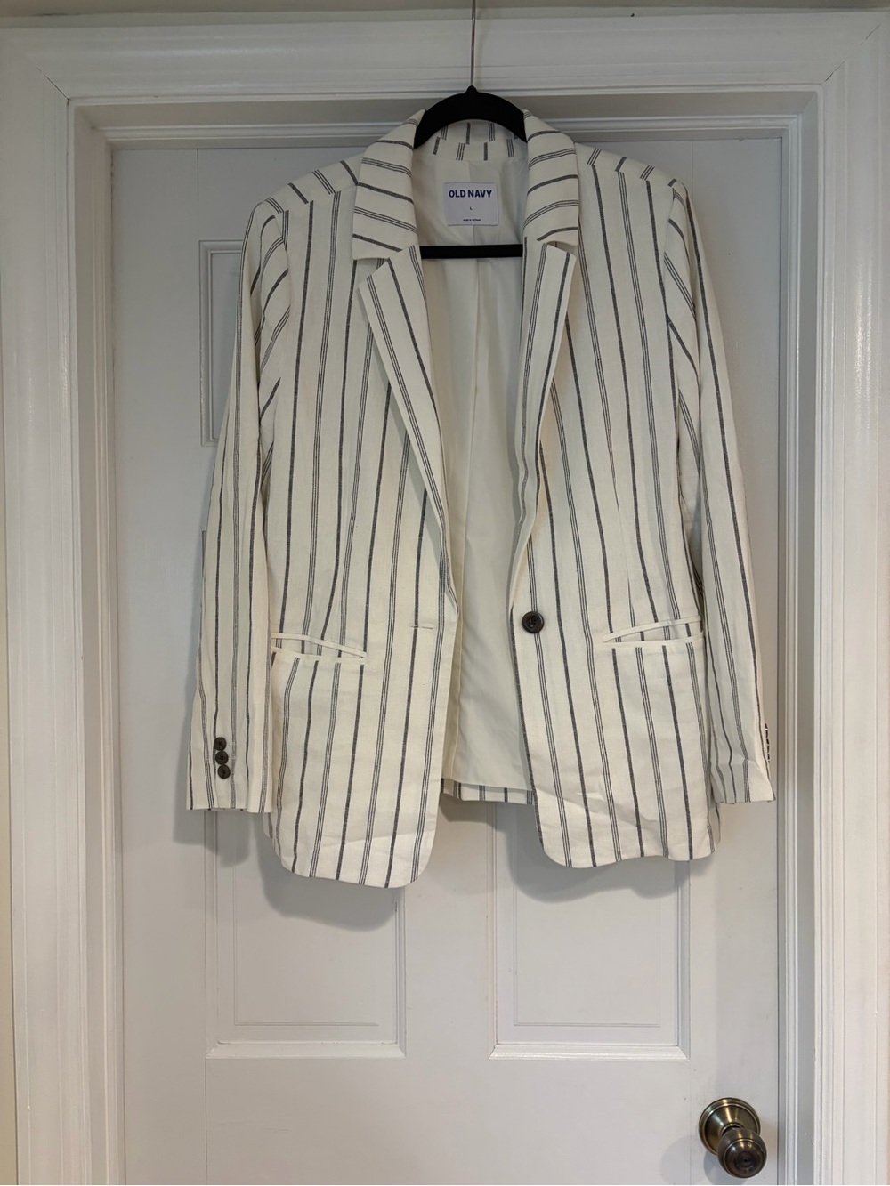 Old Navy Cream Blazer with Vertical Gray Stripes